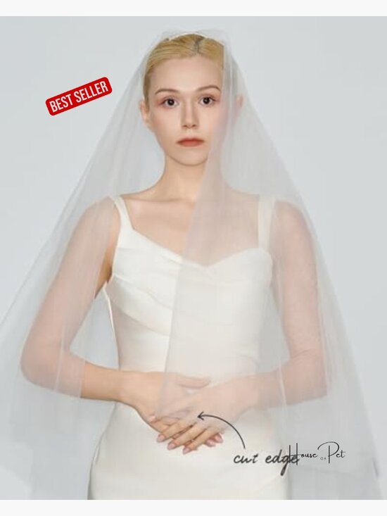 Tulle Bridal Veil with Comb, Simple Cut Edge, Lightweight, 1 or 2 Tier main image 6